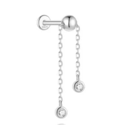CANNER 1PC 925 Sterling Silver Eight-pointed Star CZ Piercing Earring For Women Ins Tassel Chain Stud Earring Party Fine Jewelry