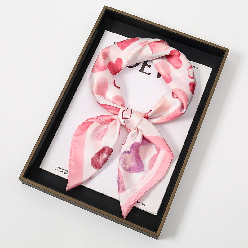 Luxury Women Silk Square Scarf Shawl Fashion Xiaoxiangfeng Print Design Satin Hijab Wraps Neckerchief Female Hair Bands 70*70CM