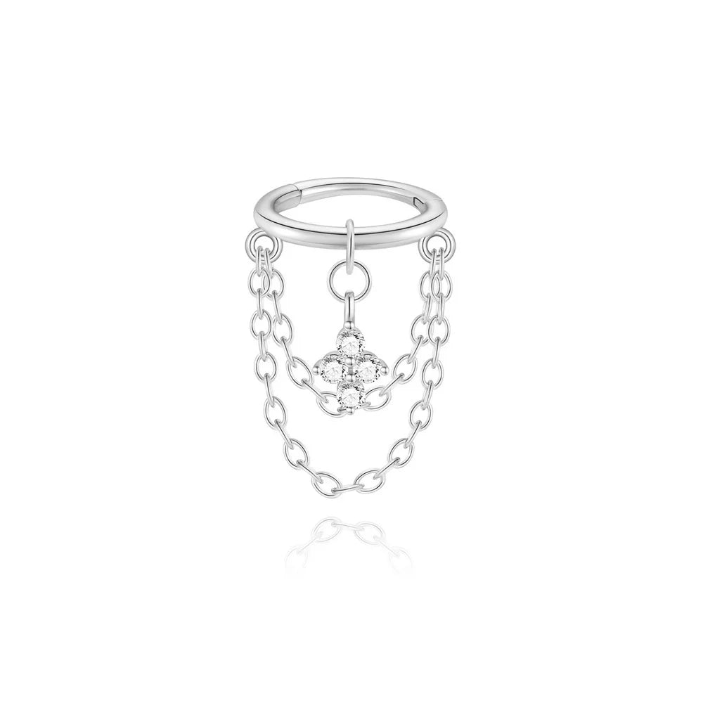 CANNER 1PC 925 Sterling Silver Eight-pointed Star CZ Piercing Earring For Women Ins Tassel Chain Stud Earring Party Fine Jewelry