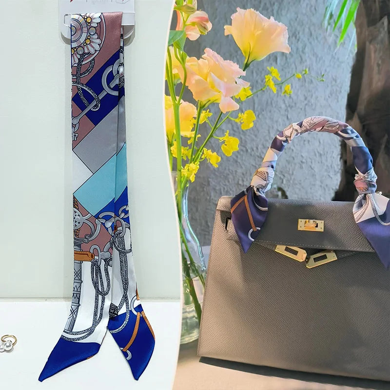 New 2025 simulated silk wrapped bag strap bag handle silk scarf tied bag ribbon decorative small streamer