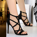Women Roman style Thin High Heels Pumps Pointed Toe Suede Hollow Strap Party Shoes Solid Solid Ankle Zip Summer Sandals