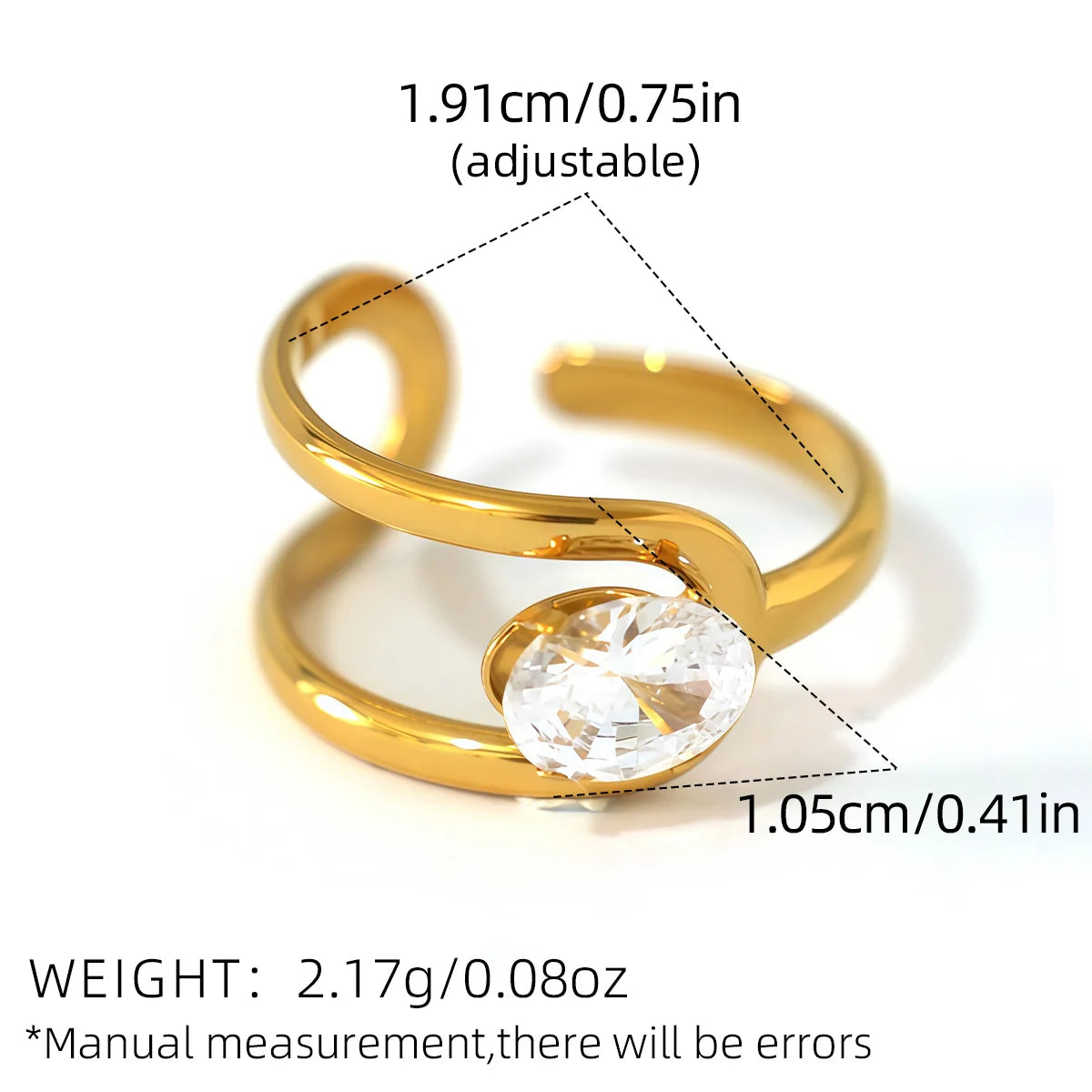 Statement Stainless Steel Delicate Shiny Cubic Zirconia Ring For Women High Quality 18K Gold PVD Plated Finger Jewelry Gift