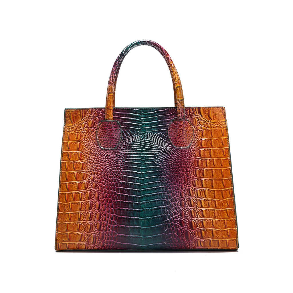 3 Pcs Crocodile Pattern Handbag & Purses Set, Multi-functional Vintage Top Handle Crossbody Bag & Business Clutch Bag & Card Coi