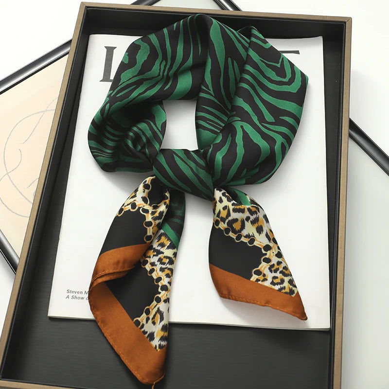 Luxury Women Silk Square Scarf Shawl Fashion Xiaoxiangfeng Print Design Satin Hijab Wraps Neckerchief Female Hair Bands 70*70CM