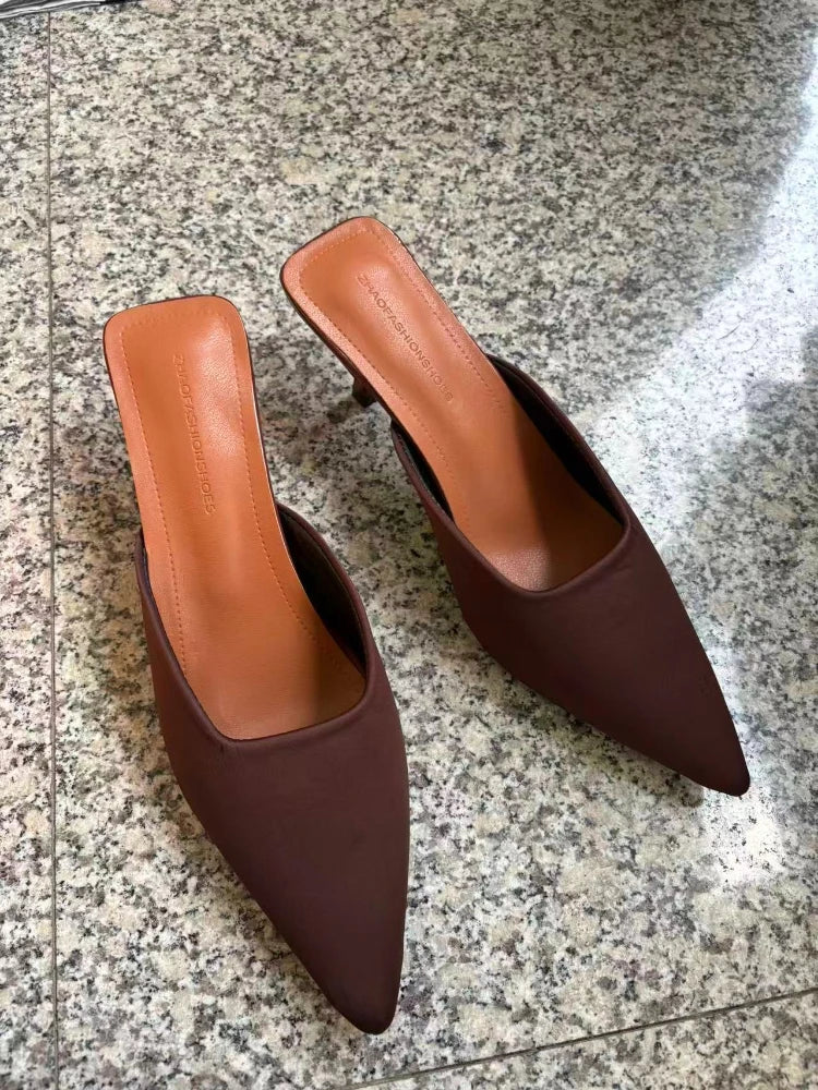 Spring Summer Women Pointed Toe High Heel Slippers Fashion Leopard Print Mules Slide Ladies Evening Party Dress Sandalias