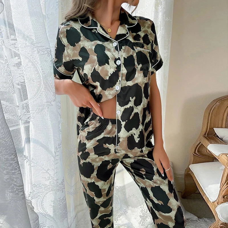 Spring Autumn pajama women Silk Satin pajamas set Long sleeve Shirt with Trouser Sleepwear Loungewear Female Pyjamas Suits Mujer