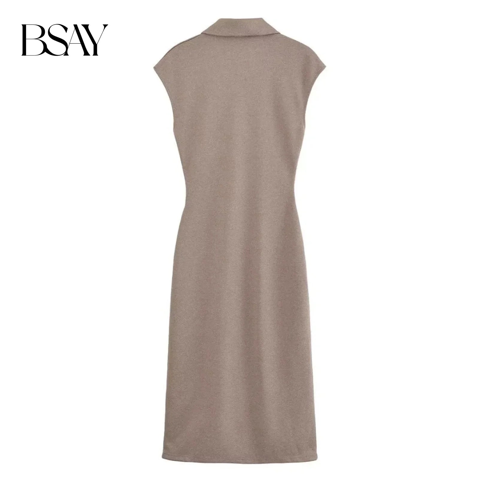 BSAY Dress for Women Fashion Summer New Fold Sleeveless V-neck Single Breasted Midi Dresses French Chic Female Evening Clothing