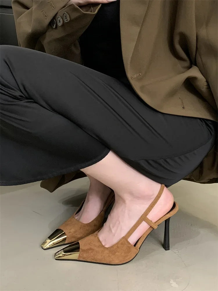 Eilyken Street Style Pointed Toe Women Pumps Fashion Slingbacks Thin High Heels Elegant Stripper Prom Ladies Sandals Shoes
