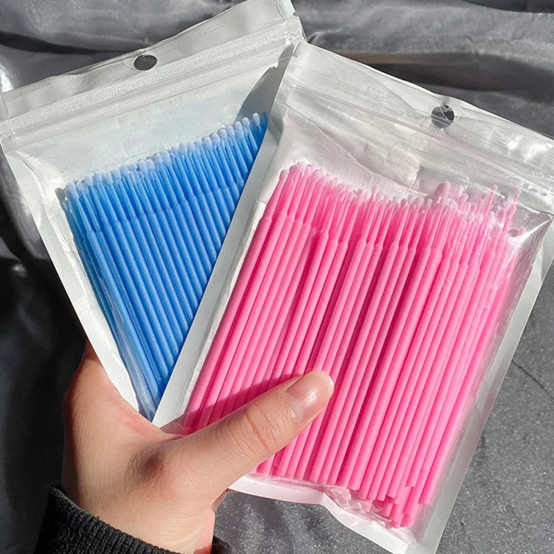 100Pcs Eyelash Cleaning Brush Lash Extension Micro Cotton Swab Individual Eyelashes Microbrush Beauty Makeup Clean Remover Tools