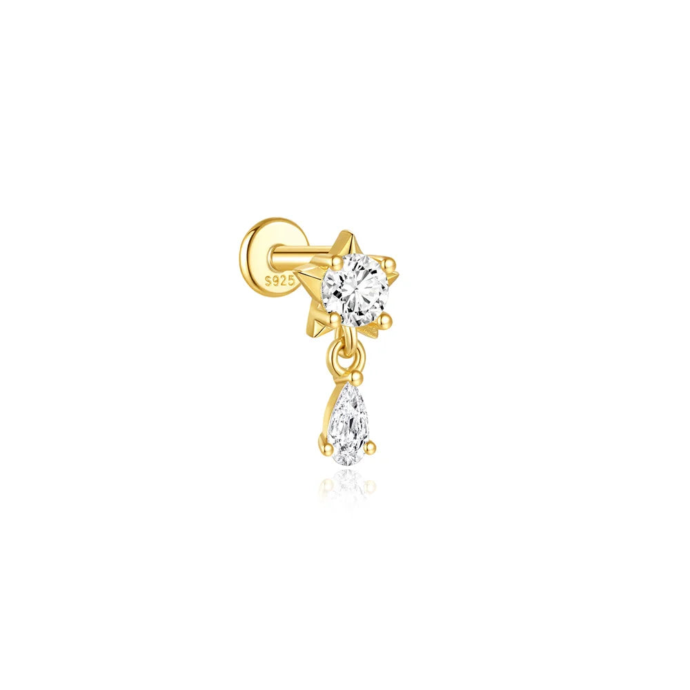 CANNER 1PC 925 Sterling Silver Eight-pointed Star CZ Piercing Earring For Women Ins Tassel Chain Stud Earring Party Fine Jewelry