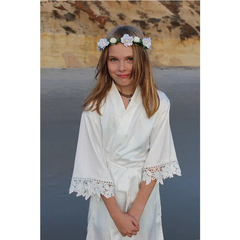 Personalized Name Dressing Gown Bride Kimono Silk bridesmaid Gowns Custom Wedding Nightgown Bachelorette Party Floral Trim Robes