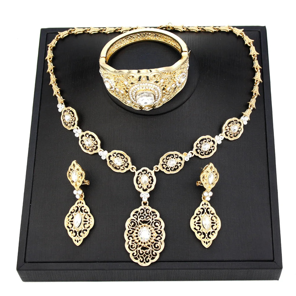 Sunspicems Arabic Bride Jewelry Sets Arabesque Earring Bracelet Necklace Gold Color Morocco Wedding Jewelry Caftan Accessories