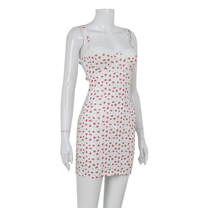Sexy Slim Suspender Nightgown Women Chemise Sleepwear Home Dress Backless Mini Nightdress Lingerie Print Flower Nightwear Nighty