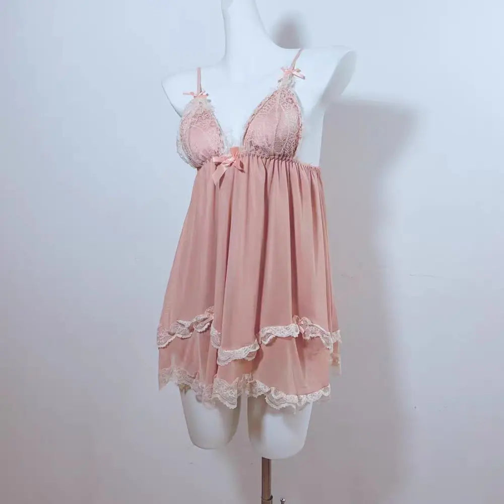 Lace Bowknot Women's Pajama Dress Flower Ruffle Suspender Nightdress Sleeveless Sleepwear Sling Nightgown with Pads Summer