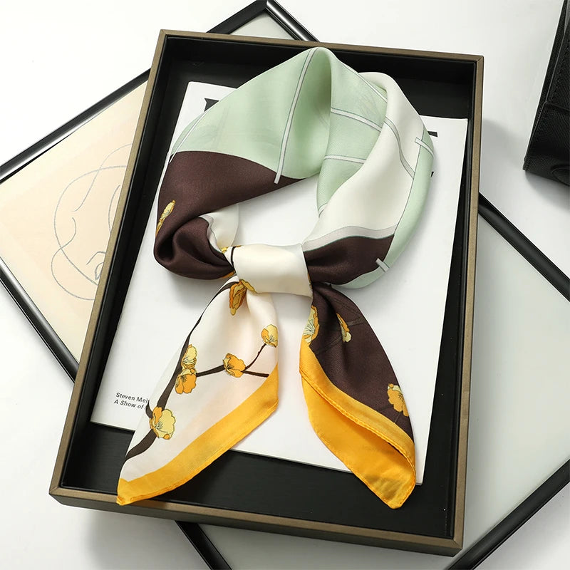 Luxury Women Silk Square Scarf Shawl Fashion Xiaoxiangfeng Print Design Satin Hijab Wraps Neckerchief Female Hair Bands 70*70CM