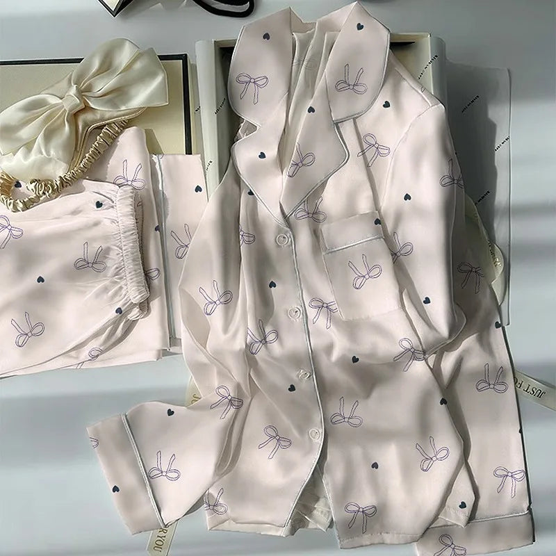 Women's Pajamas Set Fun Cute Print Sleepwear Button Lapel Neck Pajama 2 Piece Suit Pyjama Femme Nightwear Loungewear for Summer