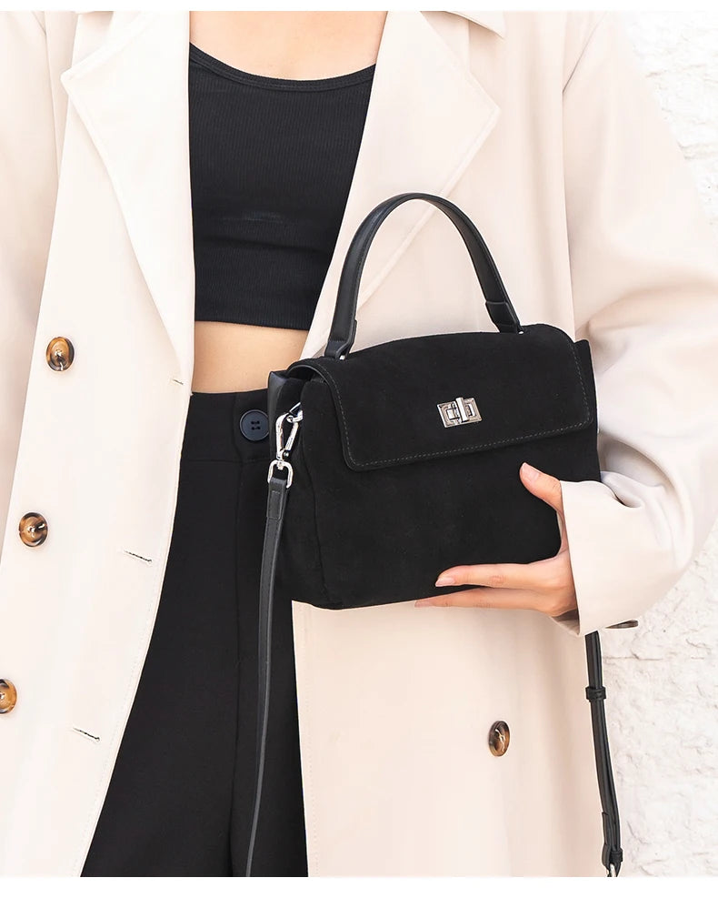 2026 NEW Autumn winter women's Natural Suede leather Crossbody Bag luxury designer Genuine Leather commuting messenger bag
