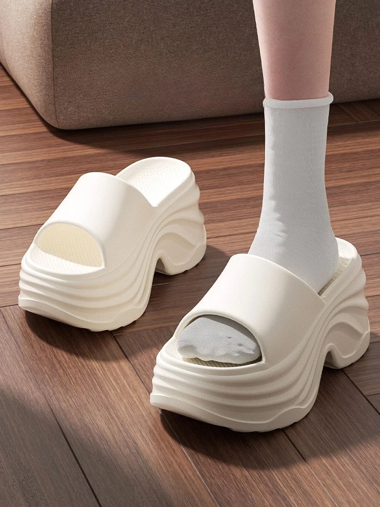 YNPO Solid Color EVA Platform Slippers Women Thick Sole Non Slip Beach Slides Sandals Lady Summer Soft Sole Wedge Heel Slipper
