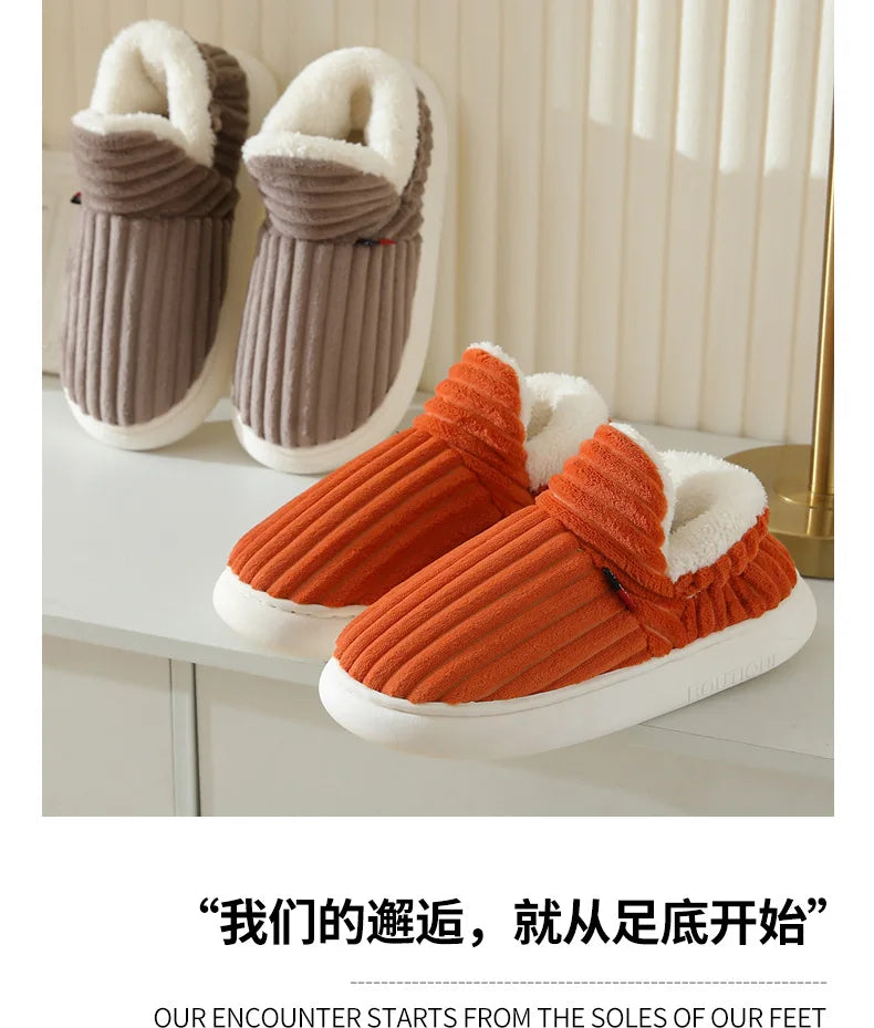 Evshine Soft Sole Slippers For Women Winter Fashion Women Fur Slippers Fuzzy Plush Men Slippers Warm Furry Women Cotton Shoes
