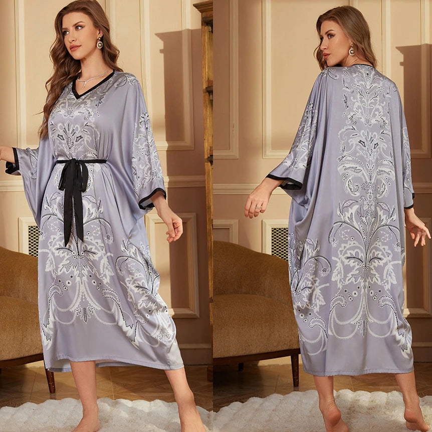 Oversize Long Nightgown Home Dress Sleepwear Female Nightdress Lounge Wear Casual Bat Sleeve Bikini Robe Dress Ice Silk Homewear