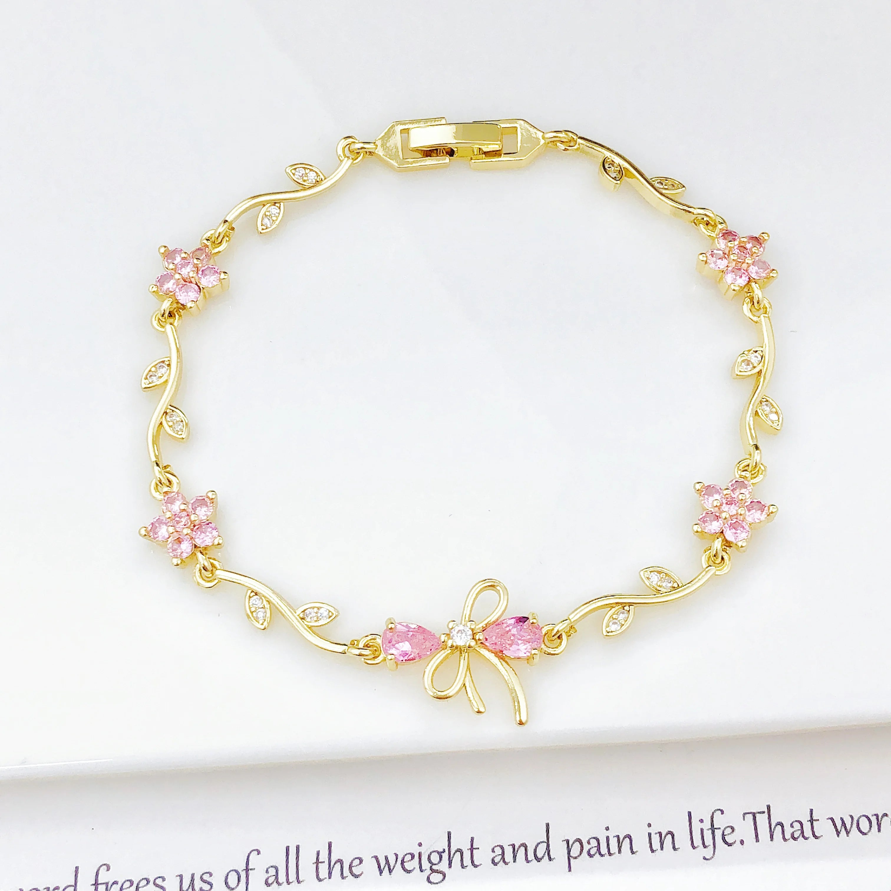 Hot Sale Rhinestone Bowknot Floral Bracelet Gold Plated Crystal Flower Vine Bracelet Fashion Wedding Party Jewelry Gift for Her