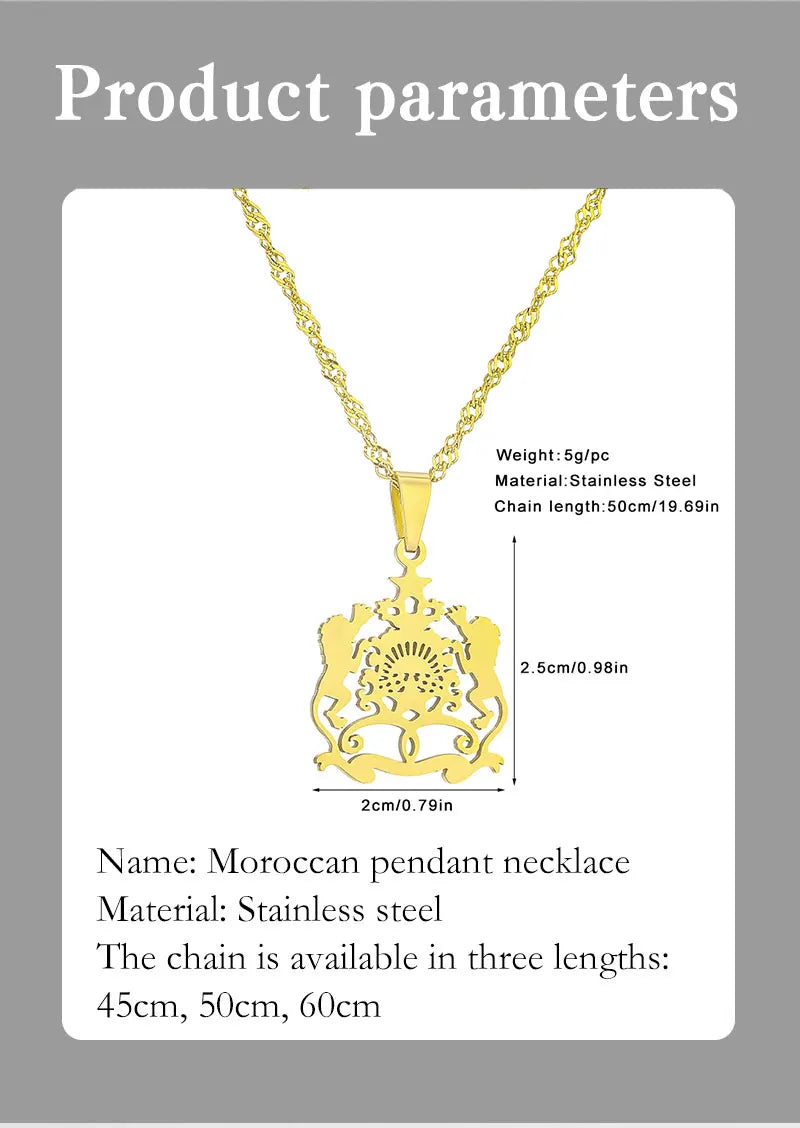 2025 Trendy US EU Hot Sale Stainless Steel Morocco Pendant Necklace Unisex Couple Ethnic Style Patriotic Jewelry Gift