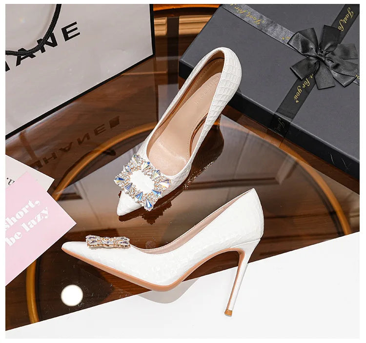 FyLuan New Fashion Women Pumps Rhinestone Square Ladies Shoes Pointed Beaded Female High Heels Sexy Comfortable Lady Stiletto