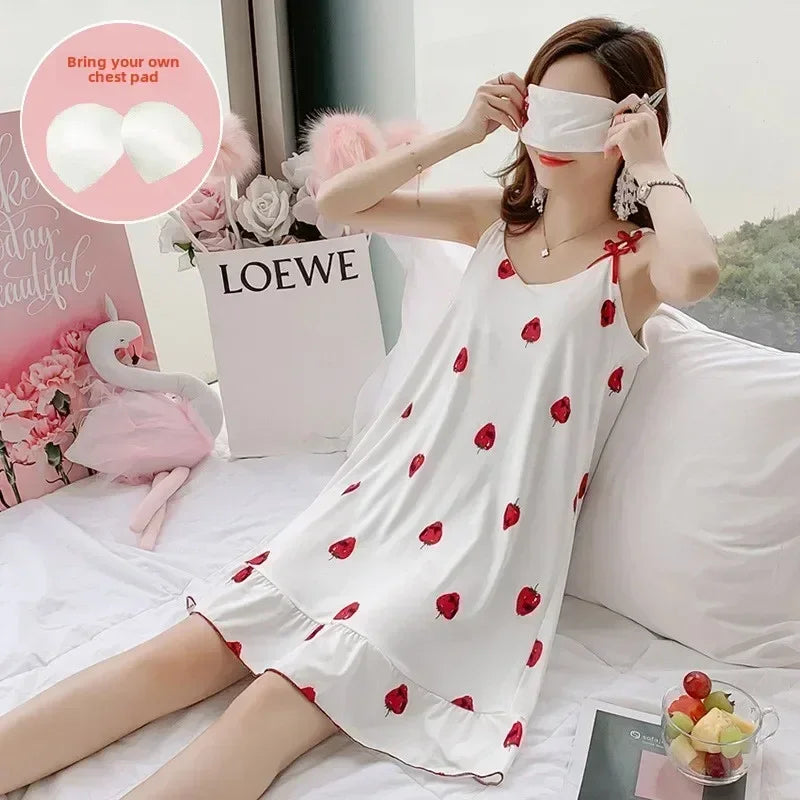 New with Bra Pad, Free Eye Mask, Sling, Loose and Cute Cartoon Animal Pajamas, Nightgown Role-playing Sleepwear Women