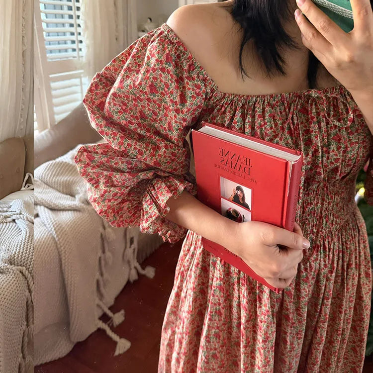 100% Pure Cotton Nightgown Women 2026 New Arrival Spring Summer Vintage Retro Floral Printing Lengthened Nightdress Loungewear