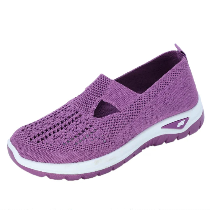 Women's shoes, casual sports shoes, solid color breathable sports soft-soled lightweight walking shoes, low-top knitted casual s