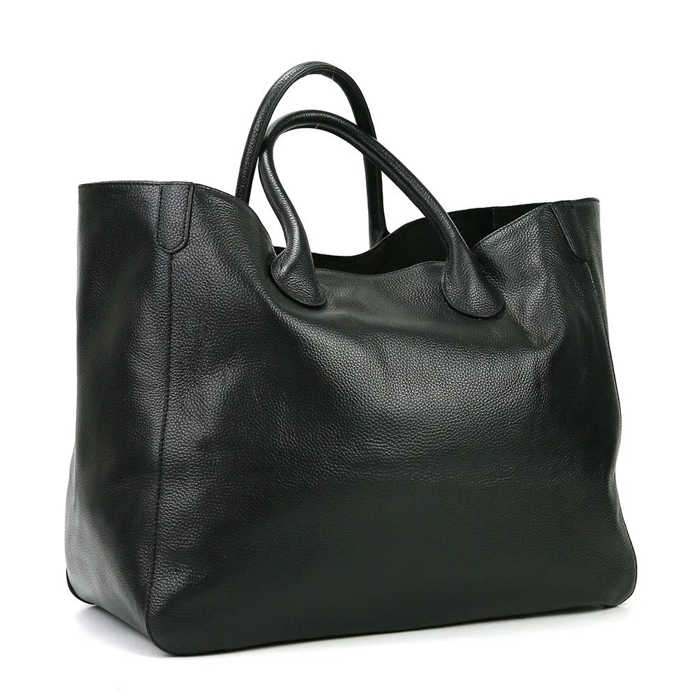 Roomy Women Bag Genuine Leather Handbag Luxury Cowhide Casual Tote Thick Real Natural Leather Bucket Shopper Daily Bag Big Purse