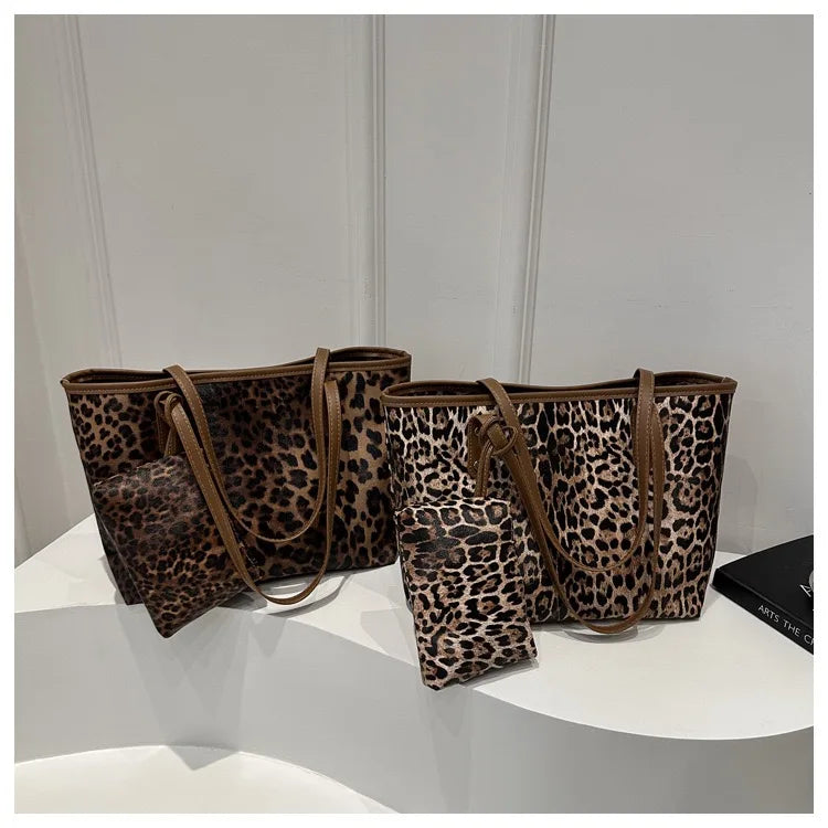 Women's Leopard Print Tote bag Pu Leather Underarm Bags Simple Casual Travel Shopping Bag Large Capacity Mother and Child Packag