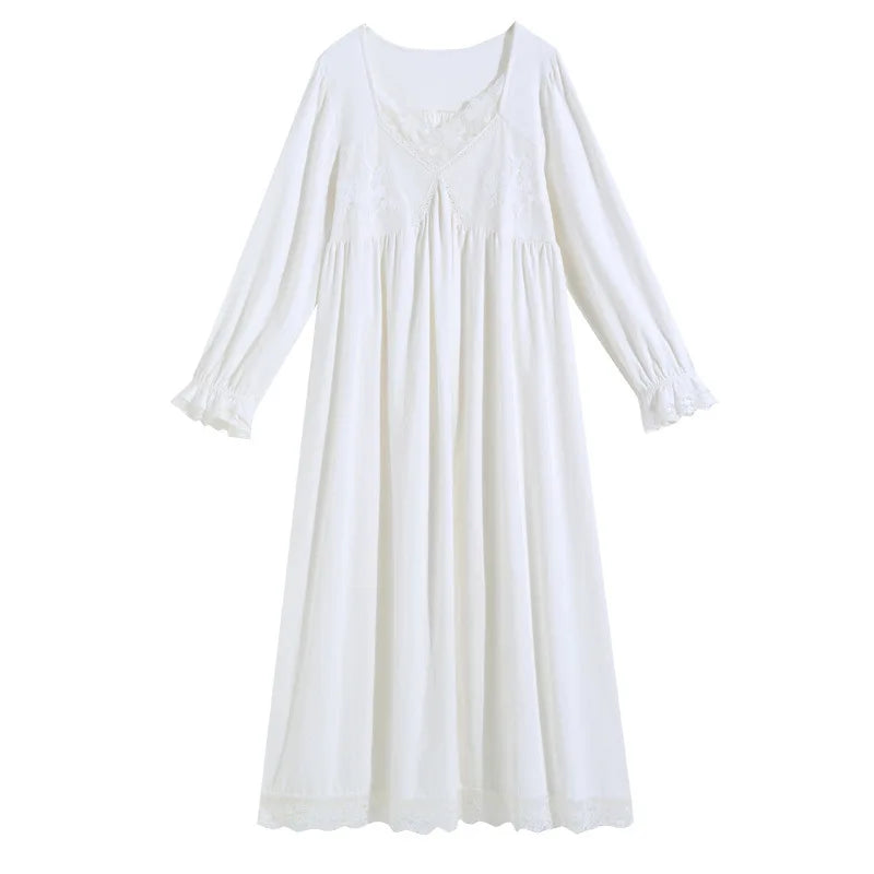 Vintage Victorian Nightgown Women Lace Embroidered Palace Style Princess Sleep Dress Cotton Soft Romantic French Loungewear