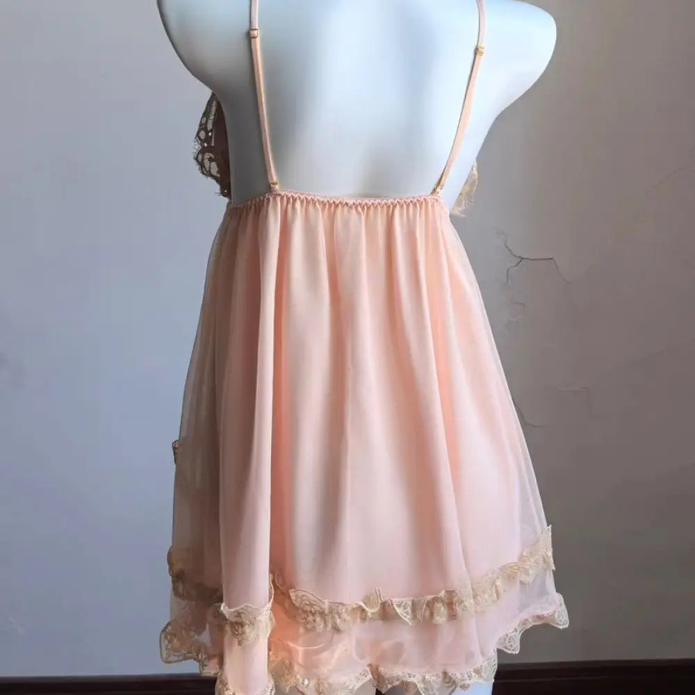 Lace Bowknot Women's Pajama Dress Flower Ruffle Suspender Nightdress Sleeveless Sleepwear Sling Nightgown with Pads Summer