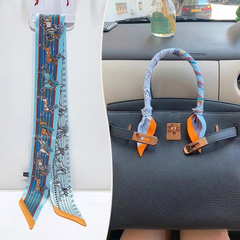 New 2025 simulated silk wrapped bag strap bag handle silk scarf tied bag ribbon decorative small streamer