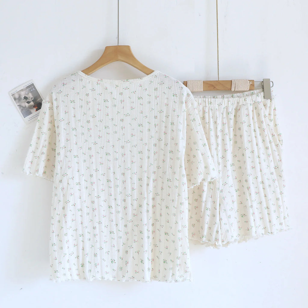 Summer Suit Short Sleeve Sleepwear Women's Cotton Floral Pyjamas Women Pajama Sets Two-Piece Nightwear Pijama Home Clothes