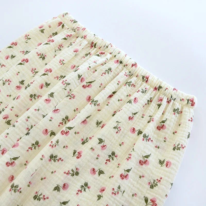 2026 Spring and Autumn Women's Pajama Set 100% Cotton Crepe Long sleeved Pants Two piece Cute and Sweet Home Fury Set Ladies