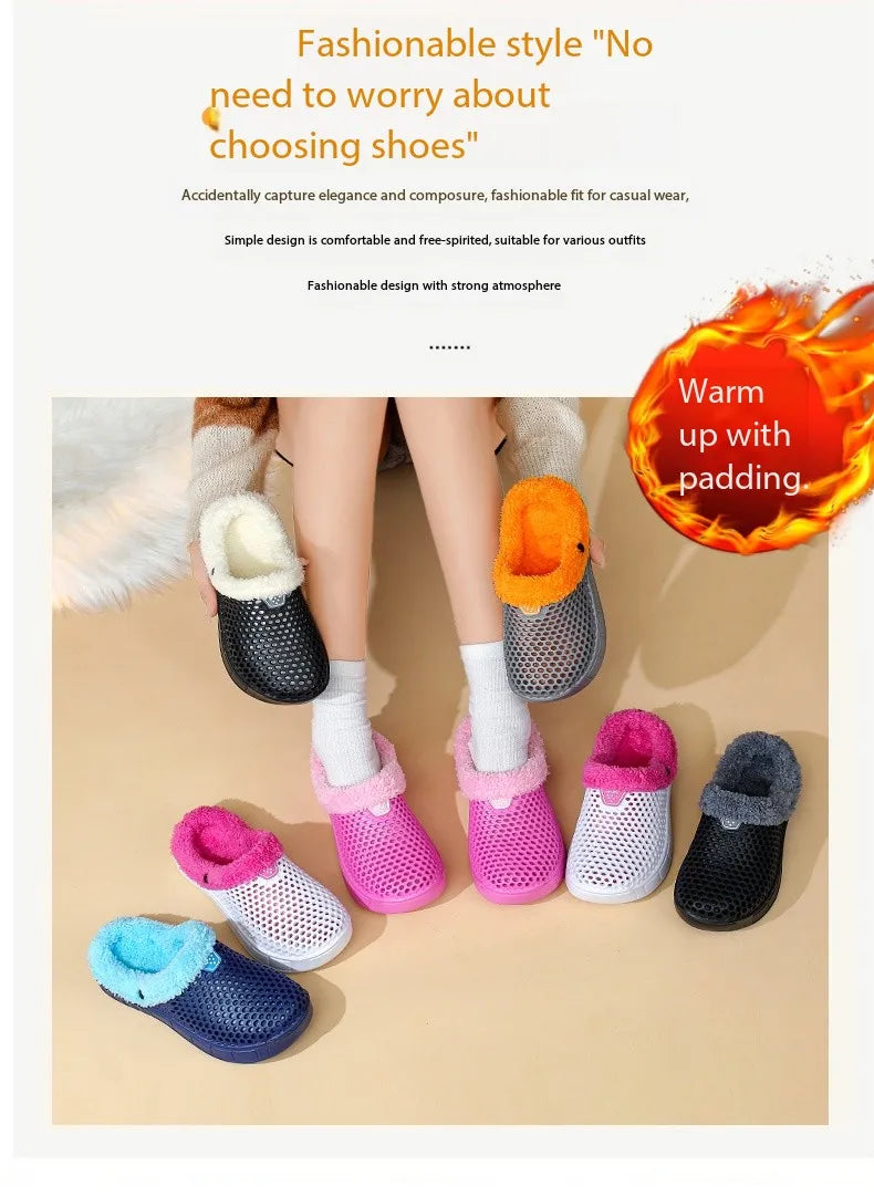 Winter Couple Fuzzy Slippers Women Men, Warm Fur Lined Mule House Shoes for Indoor Outdoor Cozy Comfortable Non-Slip Soft Slippe