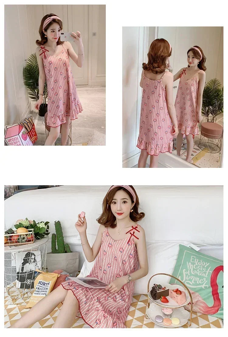New with Bra Pad, Free Eye Mask, Sling, Loose and Cute Cartoon Animal Pajamas, Nightgown Role-playing Sleepwear Women