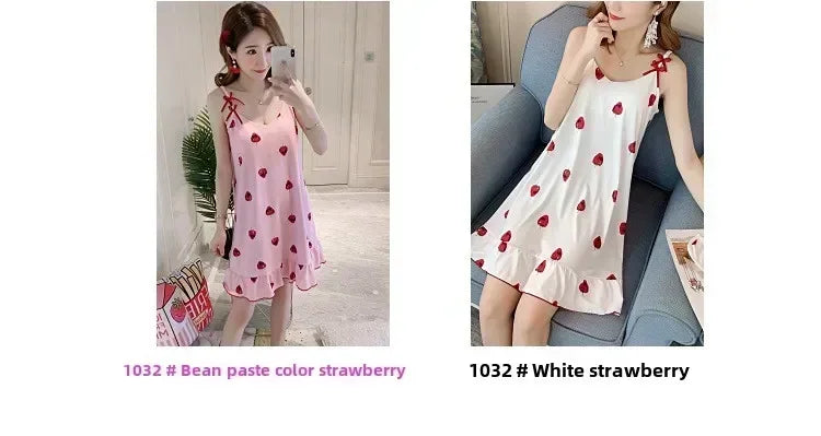 New with Bra Pad, Free Eye Mask, Sling, Loose and Cute Cartoon Animal Pajamas, Nightgown Role-playing Sleepwear Women