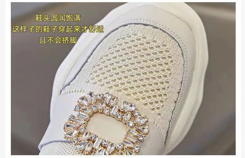Platform Shoes Women's Spring Summer New Fashion Rhinestone Sports Casual Shoes Slip-On Mesh Breathability Sneakers Women