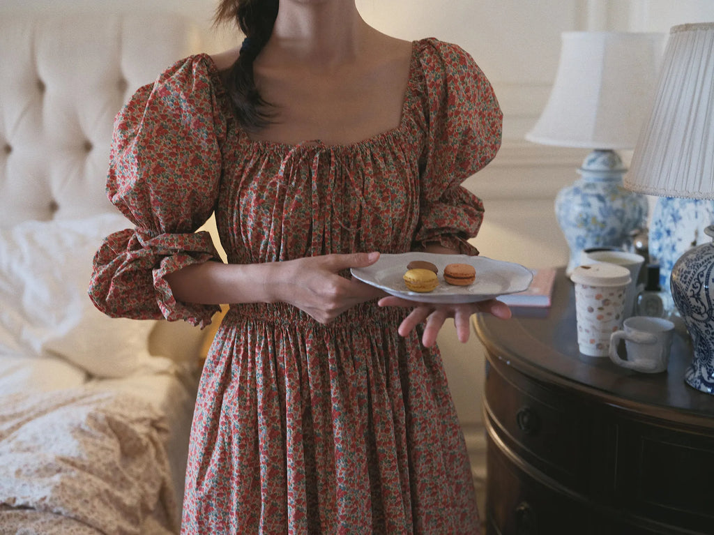 100% Pure Cotton Nightgown Women 2026 New Arrival Spring Summer Vintage Retro Floral Printing Lengthened Nightdress Loungewear