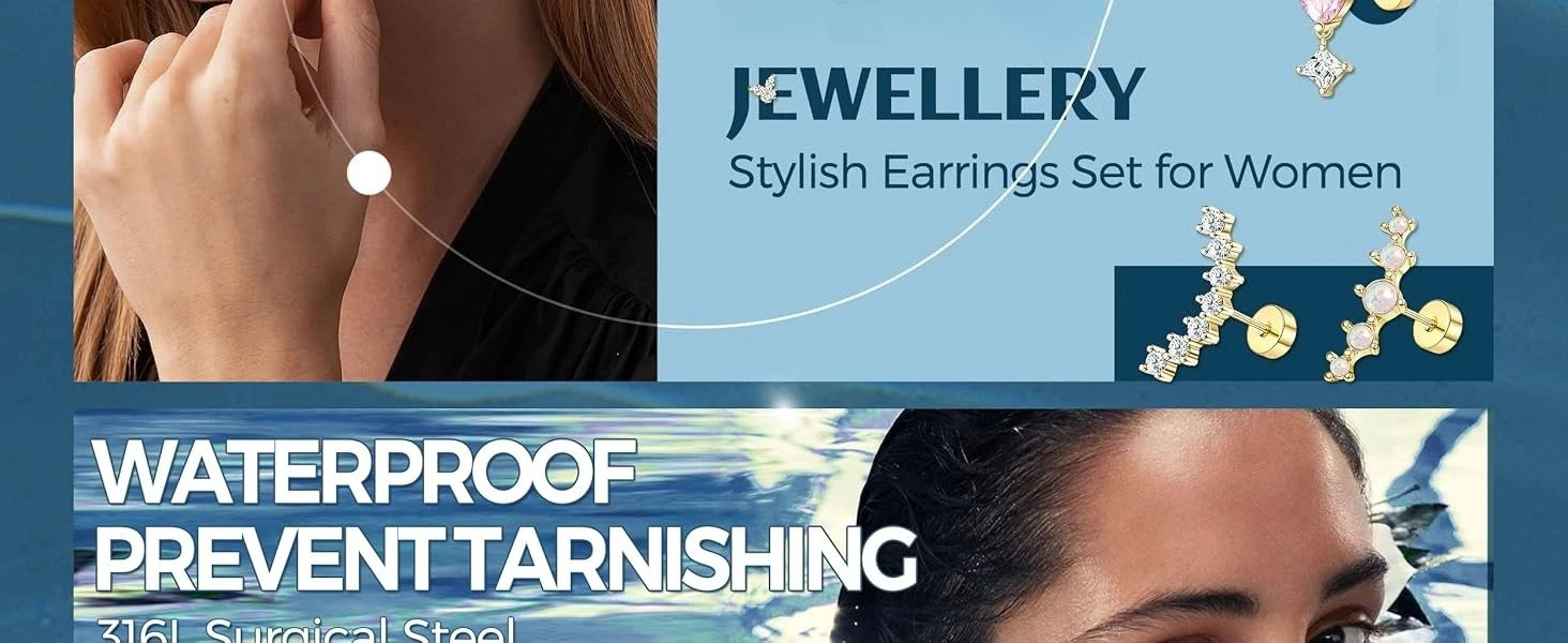 Bobisty Surgical Steel Cartilage Studs Earrings Hypoallergenic Earring Set Flat Back Helix Tragus Piercing Jewellery for Women
