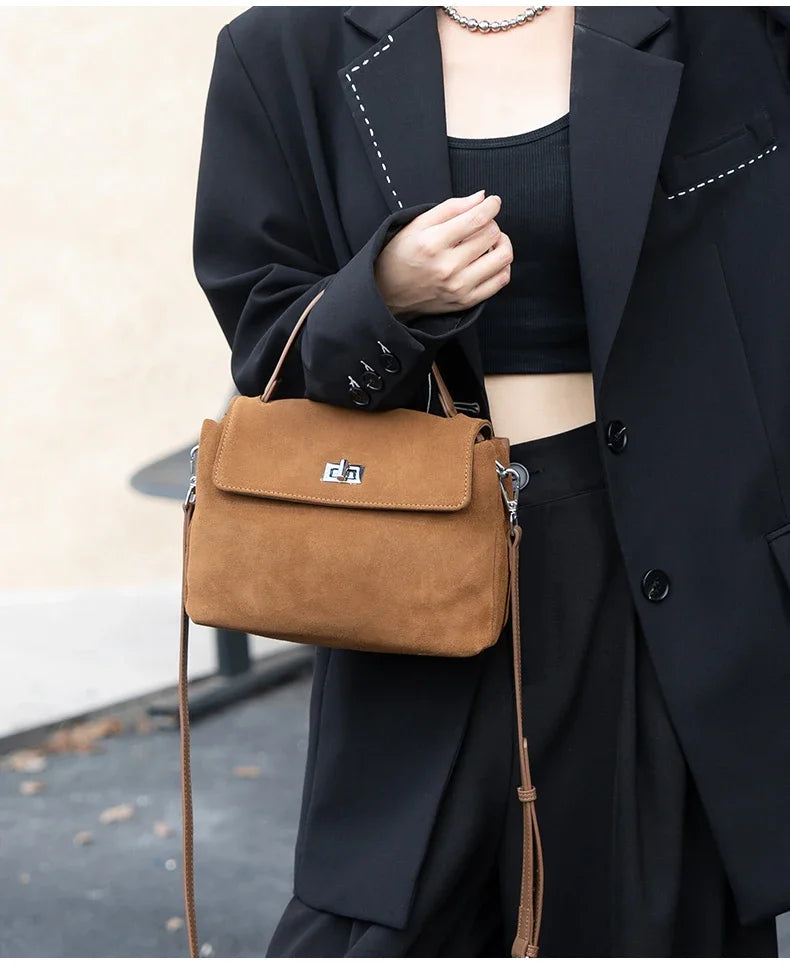 2026 NEW Autumn winter women's Natural Suede leather Crossbody Bag luxury designer Genuine Leather commuting messenger bag