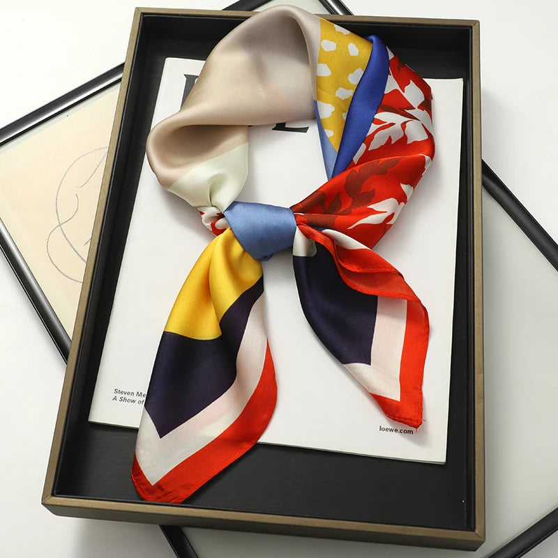 Luxury Women Silk Square Scarf Shawl Fashion Xiaoxiangfeng Print Design Satin Hijab Wraps Neckerchief Female Hair Bands 70*70CM