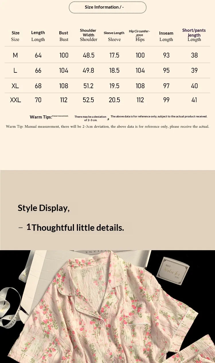 Spring/Summer Sweet & Cute Floral Cotton Pyjamas for Girls Three-Piece Homewear Set Student Casual Sleepwear Homewear Ensemble
