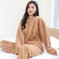Ensemble pyjama épais et chaud en molleton de corail pour femme, vêtements de maison imprimés de dessins animés, vêtements de nu