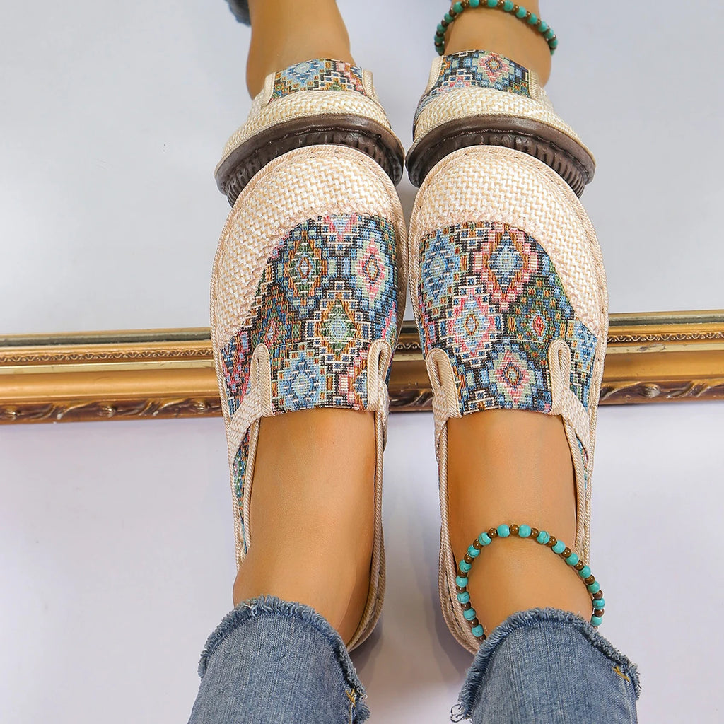 Lady Bohemian style open-toe Mule shoes, round-toe non-slip casual slippers
