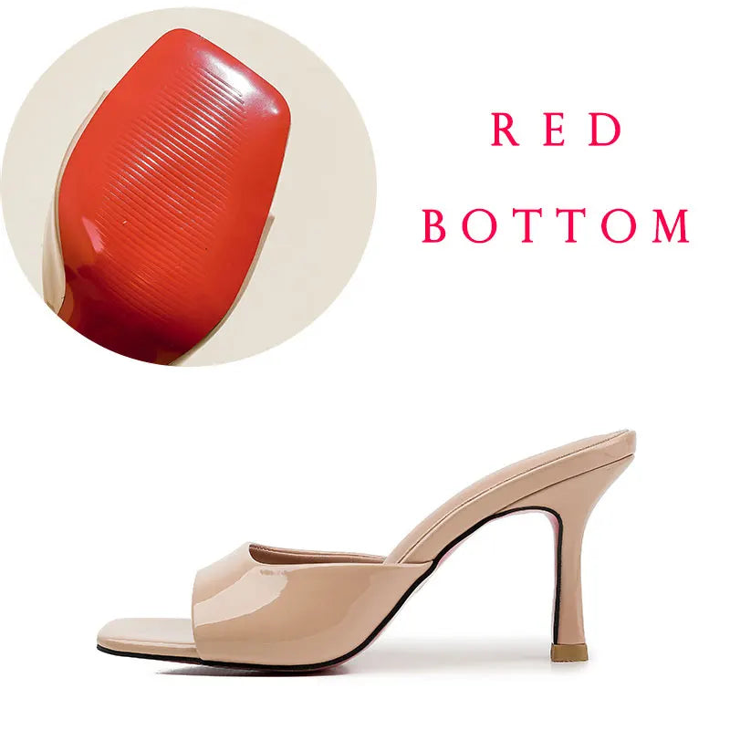 Size 34-42 Women Heeled Mules Sandals Soft Leather High Heels Summer Shoes For Women Slippers Vintage Open Toe Slides