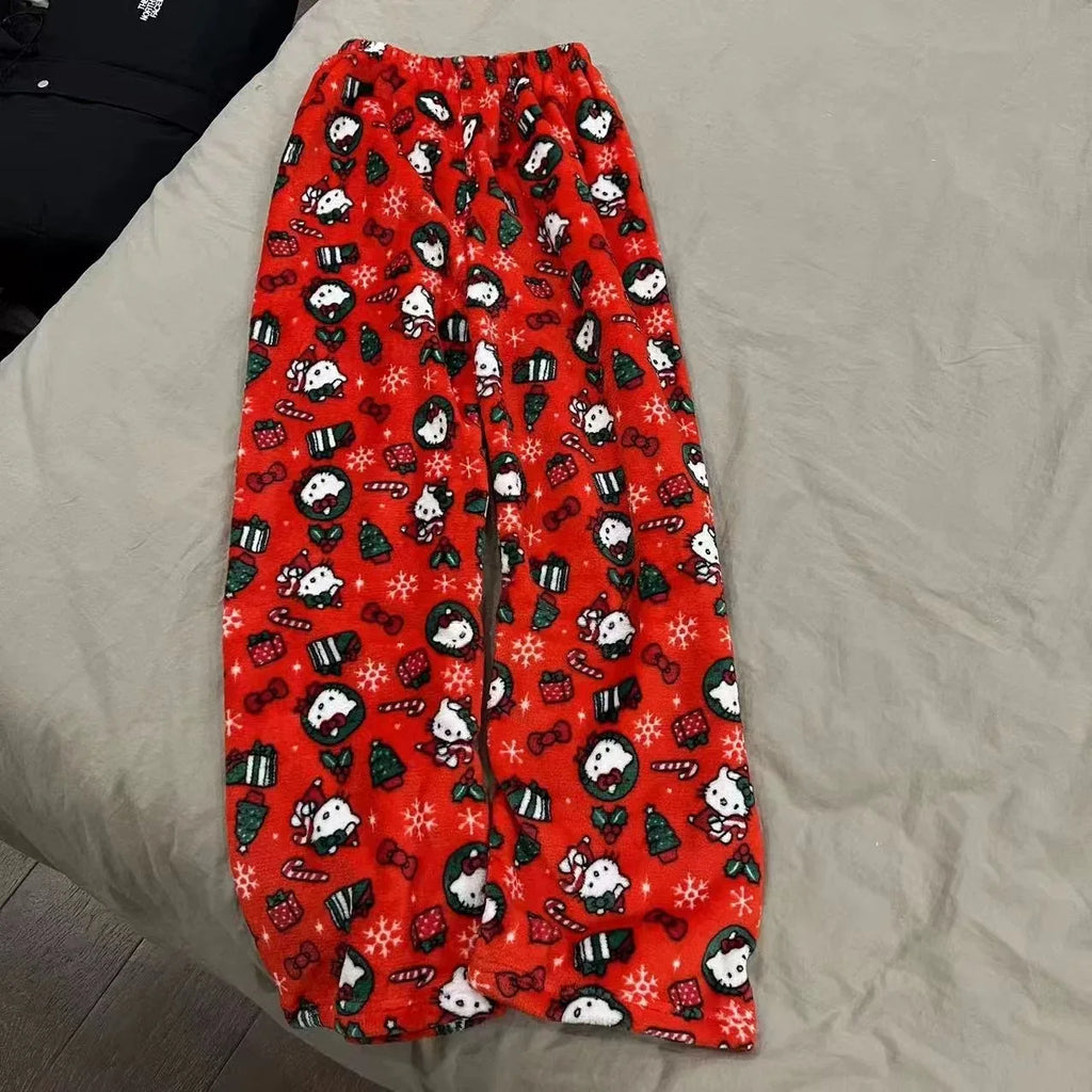 Christmas Hello Kitty Pajama Pants Anime Loose Pants Cartoon Couple Loungewear Women Leisure Home Trousers